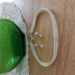 Carolee Pearl/Crystal Choker Necklace Set